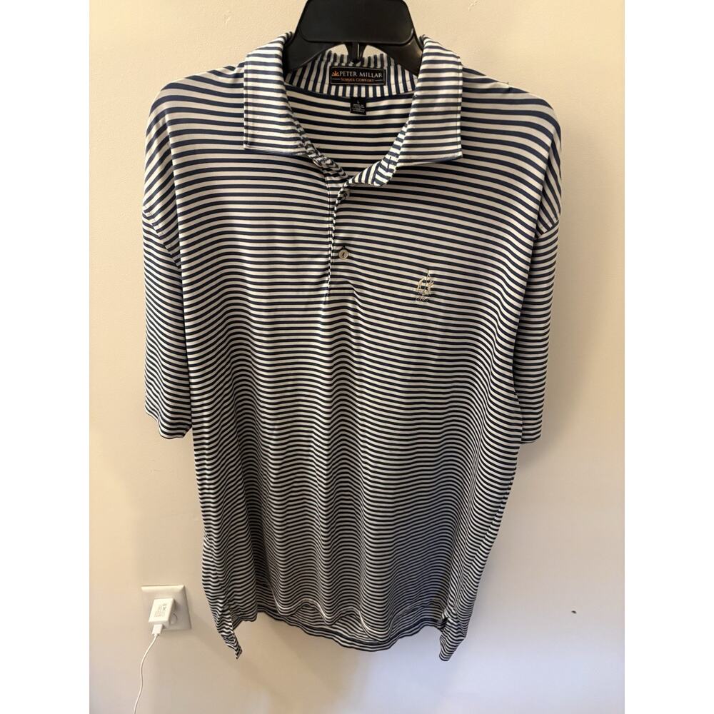 Peter Millar Summer Comfort Polo Shirt Men’s Blue White Striped Golf Size Large